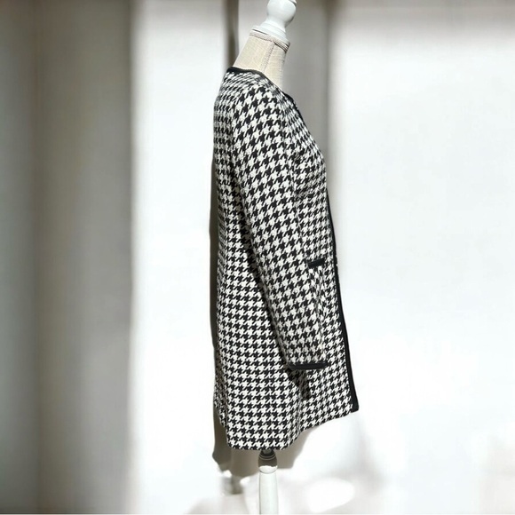 🌻VS2 By Vakko B&W Houndstooth Vegan Leather Trim Open Jacket Coat Size 4 - Picture 5 of 9
